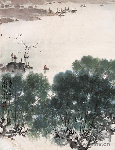 宋文治 1977年作 嘉陵江上 镜心 设色纸本