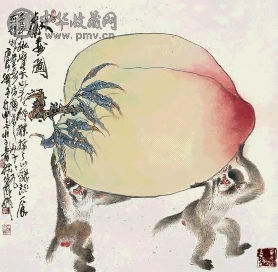 徐培晨 2000年作 献寿图 镜心 设色纸本