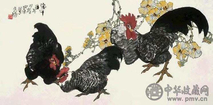 潭昌榕 雄鸡 镜心 设色