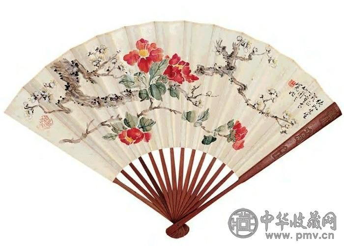 丁宝书 花卉图 扇面 设色笺本