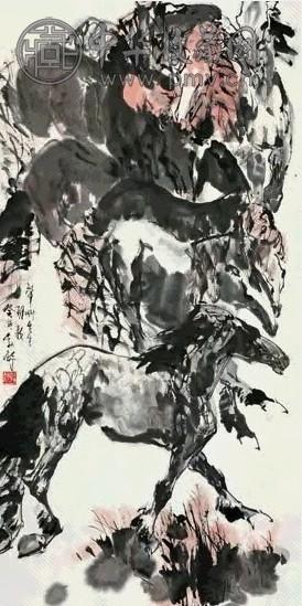 刘勃舒 1983年作 群马 立轴 设色纸本