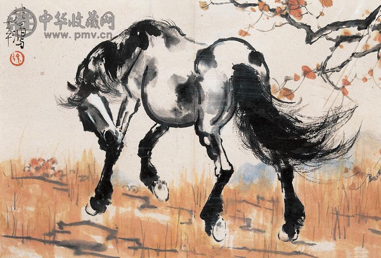 徐悲鸿 1942年作 秋郊放马 镜心 设色纸本