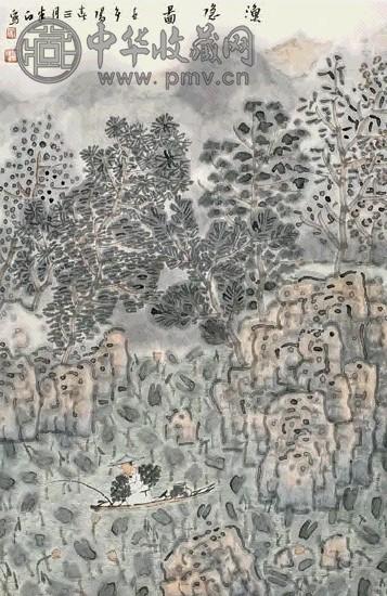 张捷 2002年作 渔隐图 立轴 设色纸本