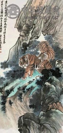 张善孖 1930年作 双虎图 立轴 设色纸本