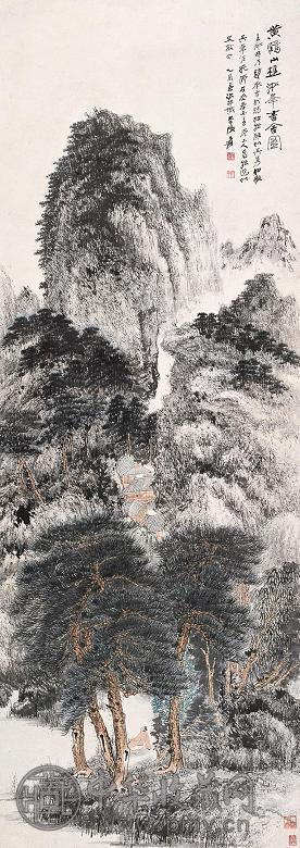 张大千 1945年作 仿黄鹤山樵淞峰书舍图 立轴 设色纸本