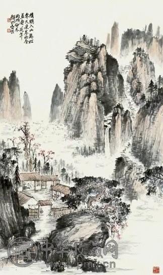 钱松岩 1946年作 深山仙居 立轴 设色纸本