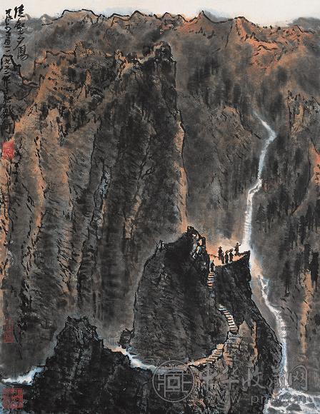 李可染 1972年作 陡壑夕阳 镜心 设色纸本