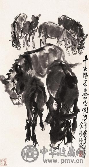 黄冑 1984年作 群驴图 镜心 水墨纸本