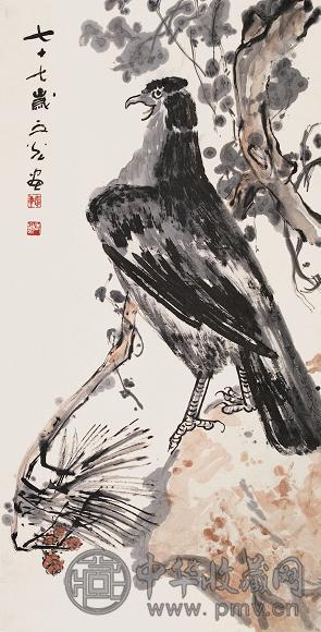 谢之光 松鹰图 立轴 设色纸本