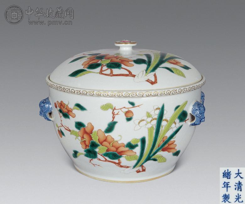 清光绪 粉彩水仙花卉盖盆