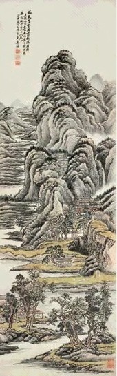 姜筠 山水图 立轴 设色