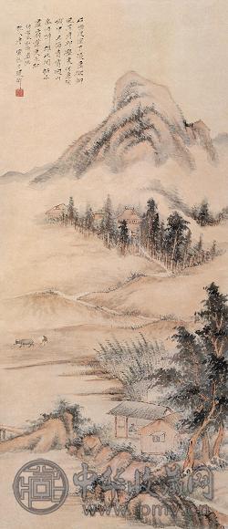 唐云 仿苦瓜山水 立轴 设色纸本