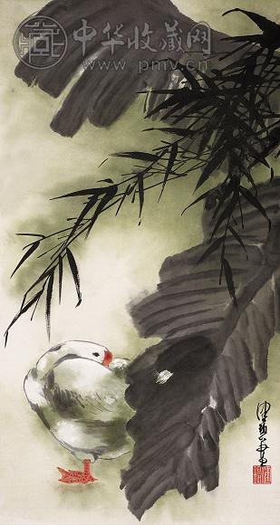 陈佩秋 芭蕉白鹅图 立轴 设色纸本