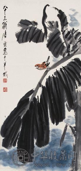 唐云 芭蕉小鸟 立轴 设色纸本