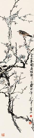 汪亚尘 1965年作 梅雀图 立轴 设色纸本