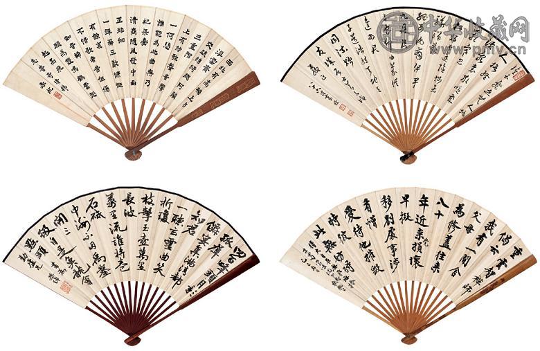 章梫 吕春航 叶恭绰等 书法 成扇 纸本