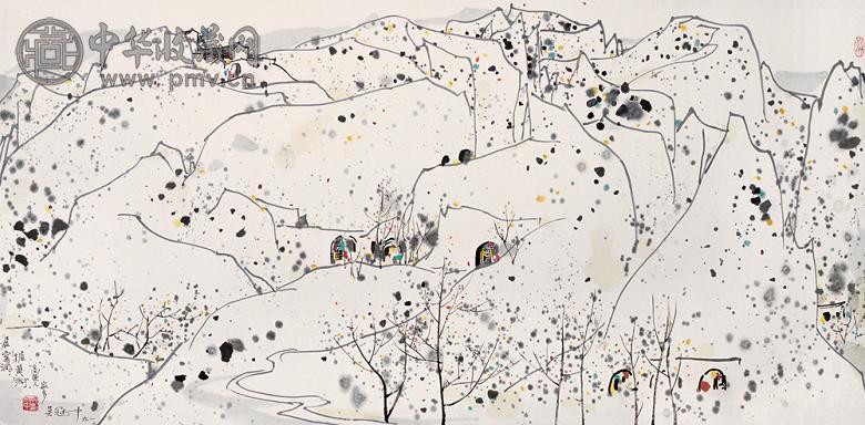 吴冠中 1991年作 高原人家 镜心 设色纸本