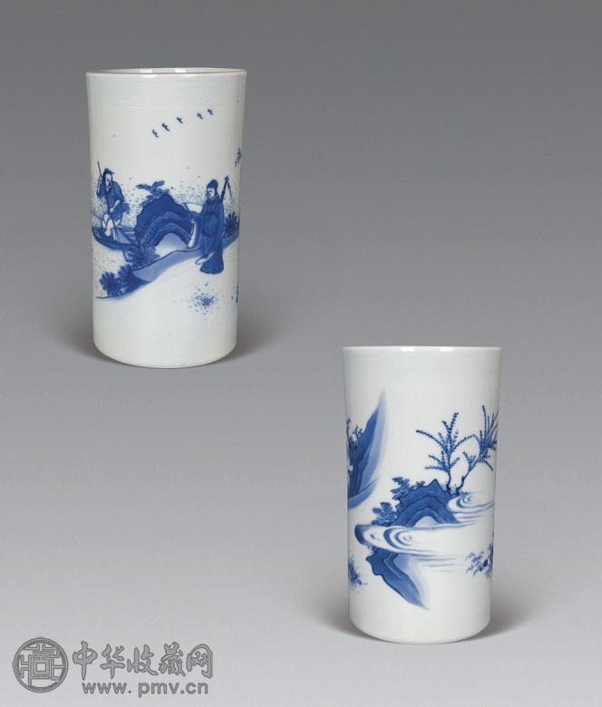 明崇祯 青花韩信故事笔筒