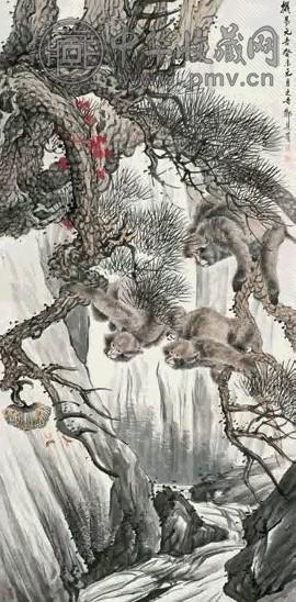 郑集宾 1943年作 封猴图 立轴 设色纸本