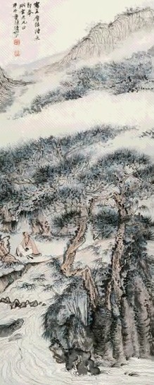 陆俨少 1954年作 唐人诗意图 立轴 设色纸本