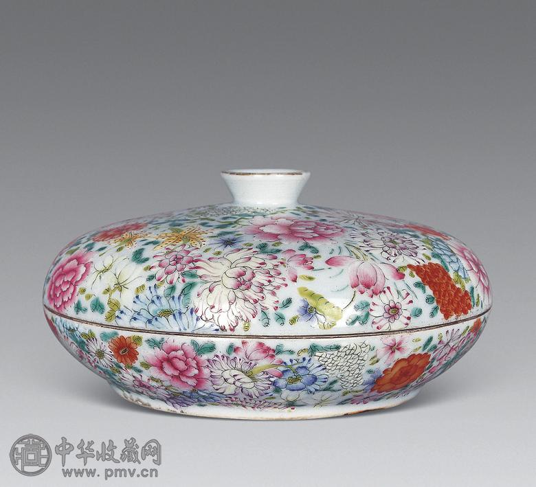 清道光 粉彩百花锦调色盒