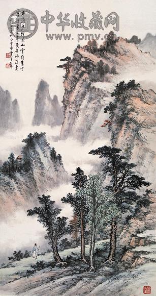 黄君璧 1974年作 深山访友 立轴 设色纸本