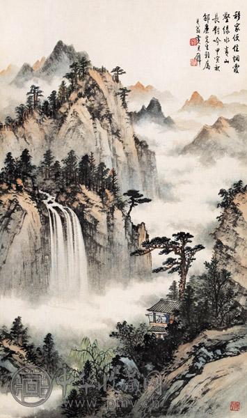 黄君璧 烟霞吟诗图 设色纸本