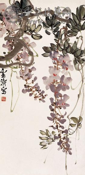 王雪涛 1927年 紫藤图 立轴 设色纸本