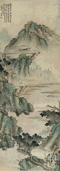 蓝瑛 访友图 立轴 设色