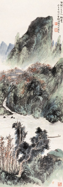 胡佩衡 1936年作 山色袭人 立轴 设色纸本