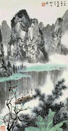 白雪石1985年作漓江山水立轴设色纸本收藏资讯|艺术家|书画家|书画名人