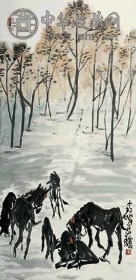 马南坡 群驴 立轴 设色纸本