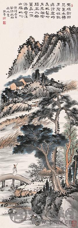 陈半丁 仿梅道人山水 立轴 设色纸本