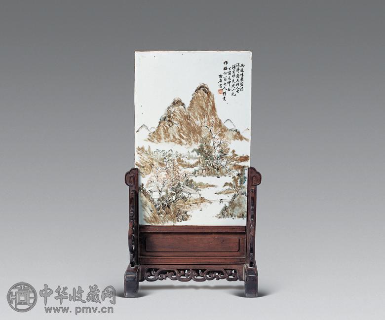 清 程门作浅绛彩山水瓷板画
