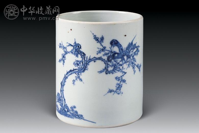 清雍正 青花喜上眉梢纹笔筒