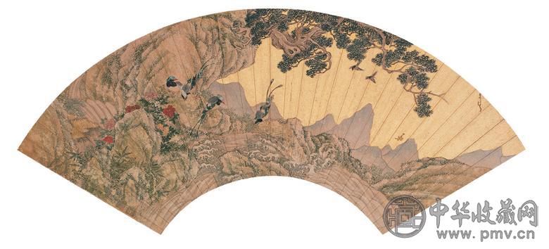 余省 花鸟 扇面 设色金笺