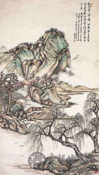 袁培基 1925年作 武陵春色图 立轴 设色纸本