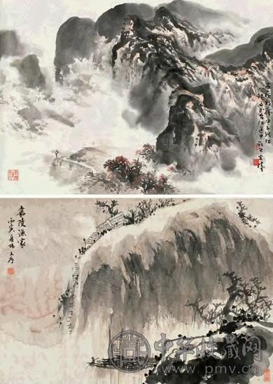孟光涛 杨天序 山水(2帧) 镜心 设色纸本