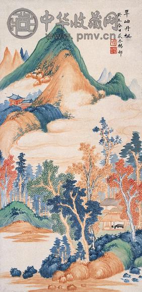 杨村 1943年作 翠岫丹枫 立轴 设色纸本