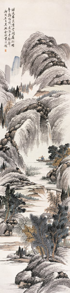 金城 1926年作 秋山过雨图 立轴 设色纸本