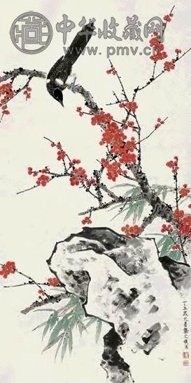 龚文桢 1997年作 梅花喜鹊 立轴 设色纸本