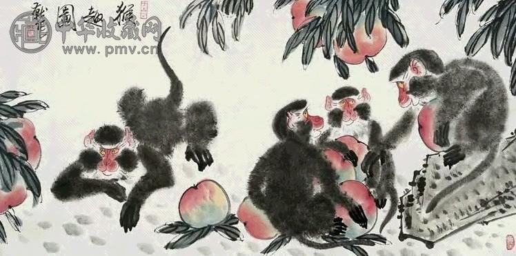 李雁 猴趣图 立轴 设色纸本