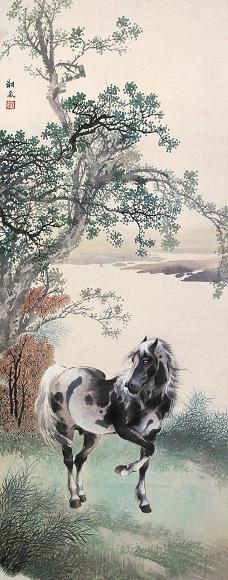戈湘岚 秋郊立马 立轴 设色纸本