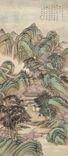 沈敦和 1917年作 桃坞春晴图 立轴 设色绢本