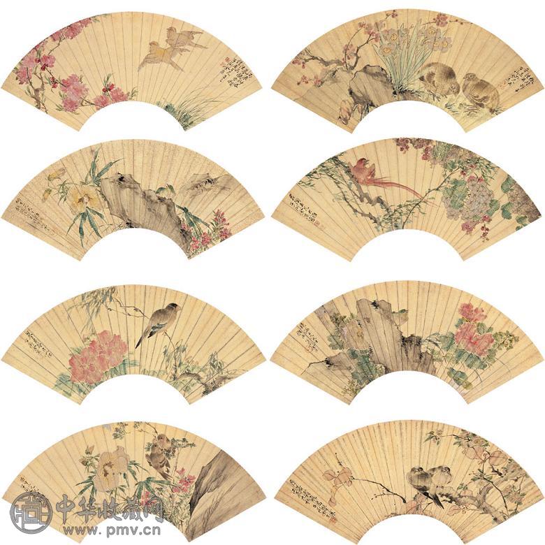 余杰 花卉翎毛扇面 册页(8开) 设色金笺