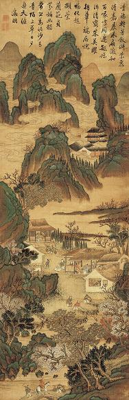 文徵明 仙山村舍图 立轴 设色绢本