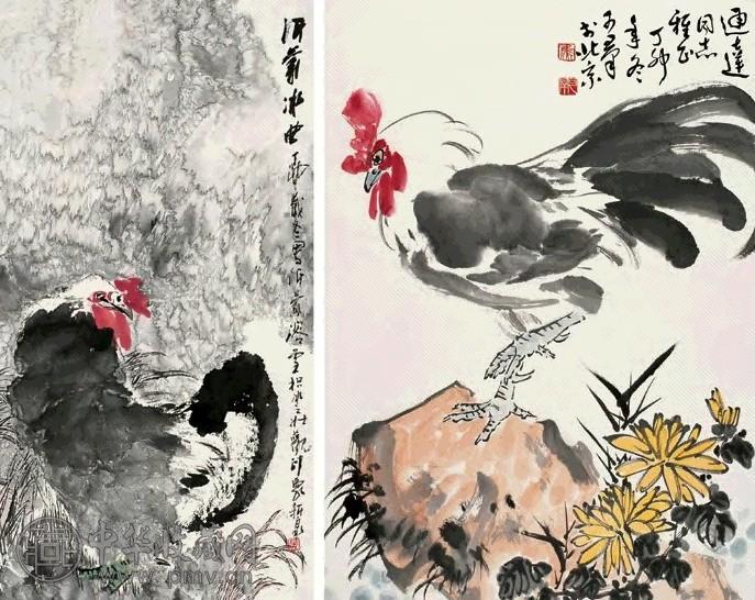 房新泉 焦可群 1987年作 大吉图(2帧) 立轴 设色纸本