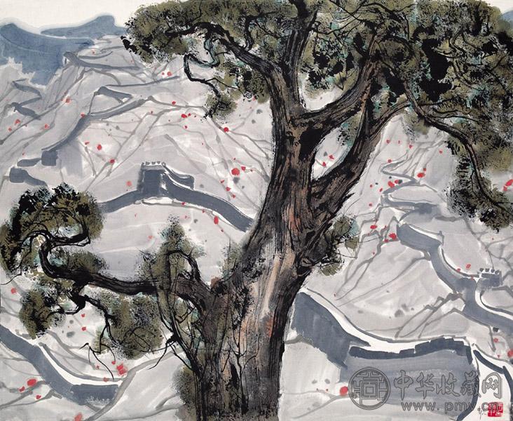 吴冠中 古树长城 设色纸本