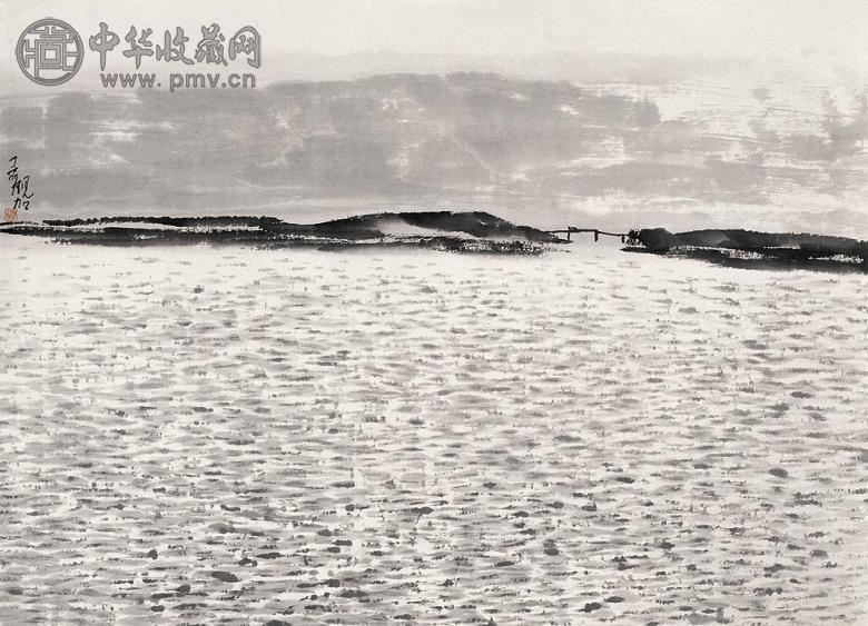 丁观加 水云天 镜心 设色纸本