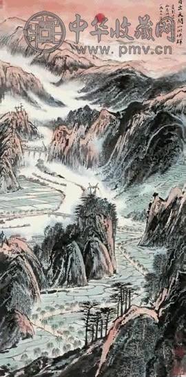 陆俨少 1977年作 山川映晖图 立轴 设色纸本